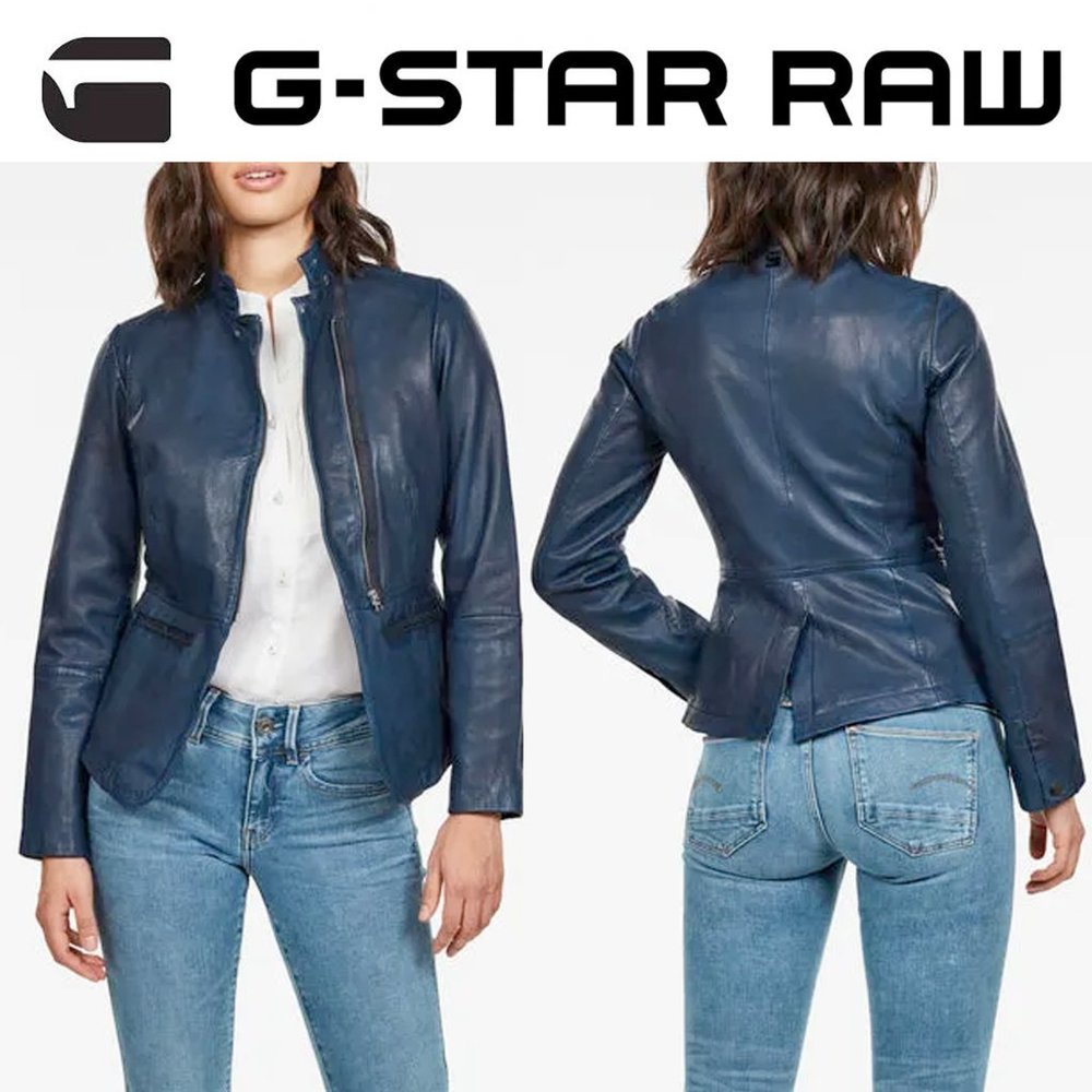 OBO. G-Star Raw. Rimu Leather Zip Blazer Mazarine Blue